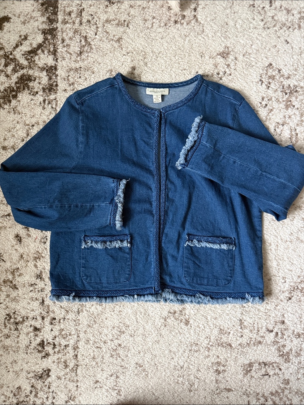 Appleseed's Dark Blue Denim Jacket with Fringe Trim
